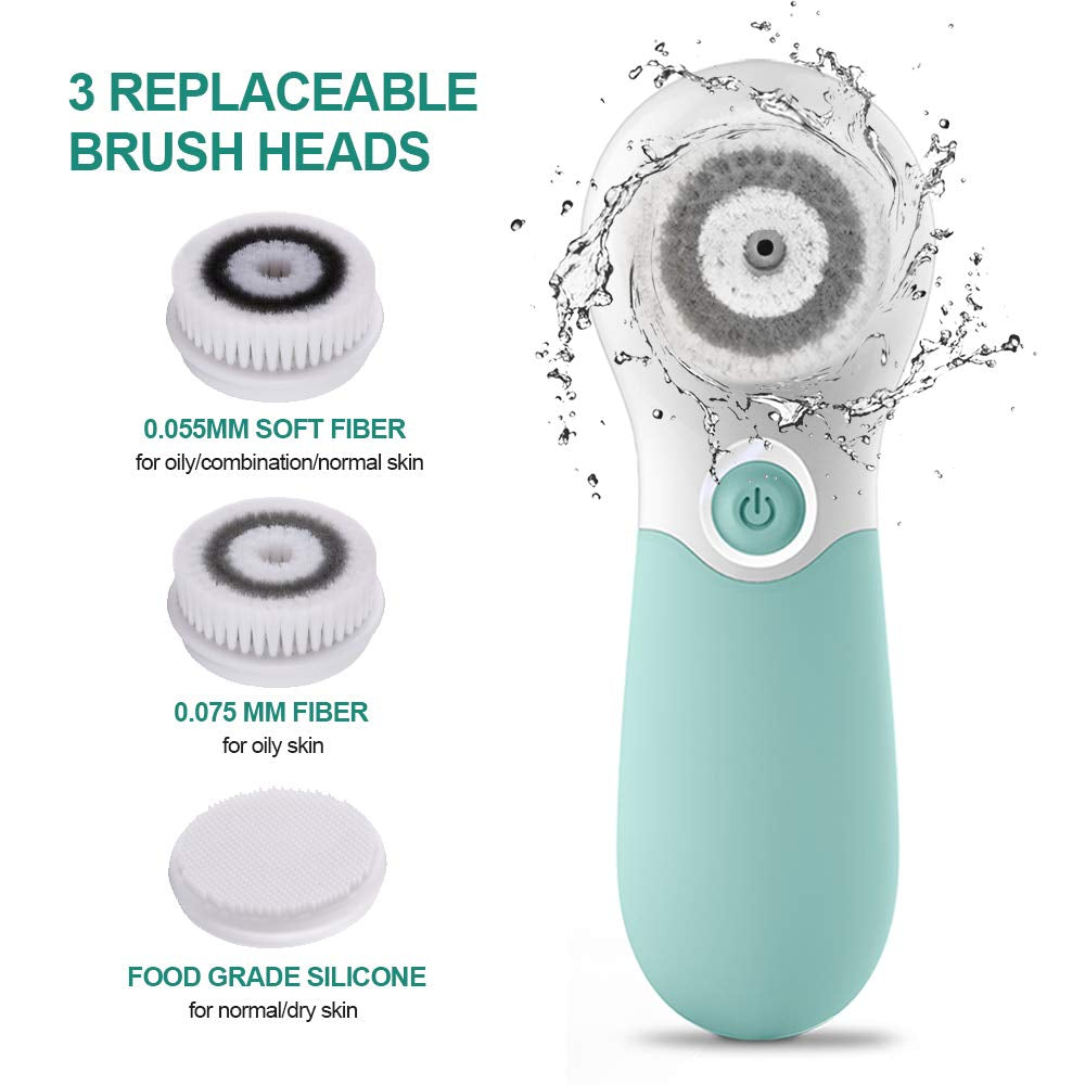 Electric Facial Cleansing Brush – 3 Heads, 2 Speeds