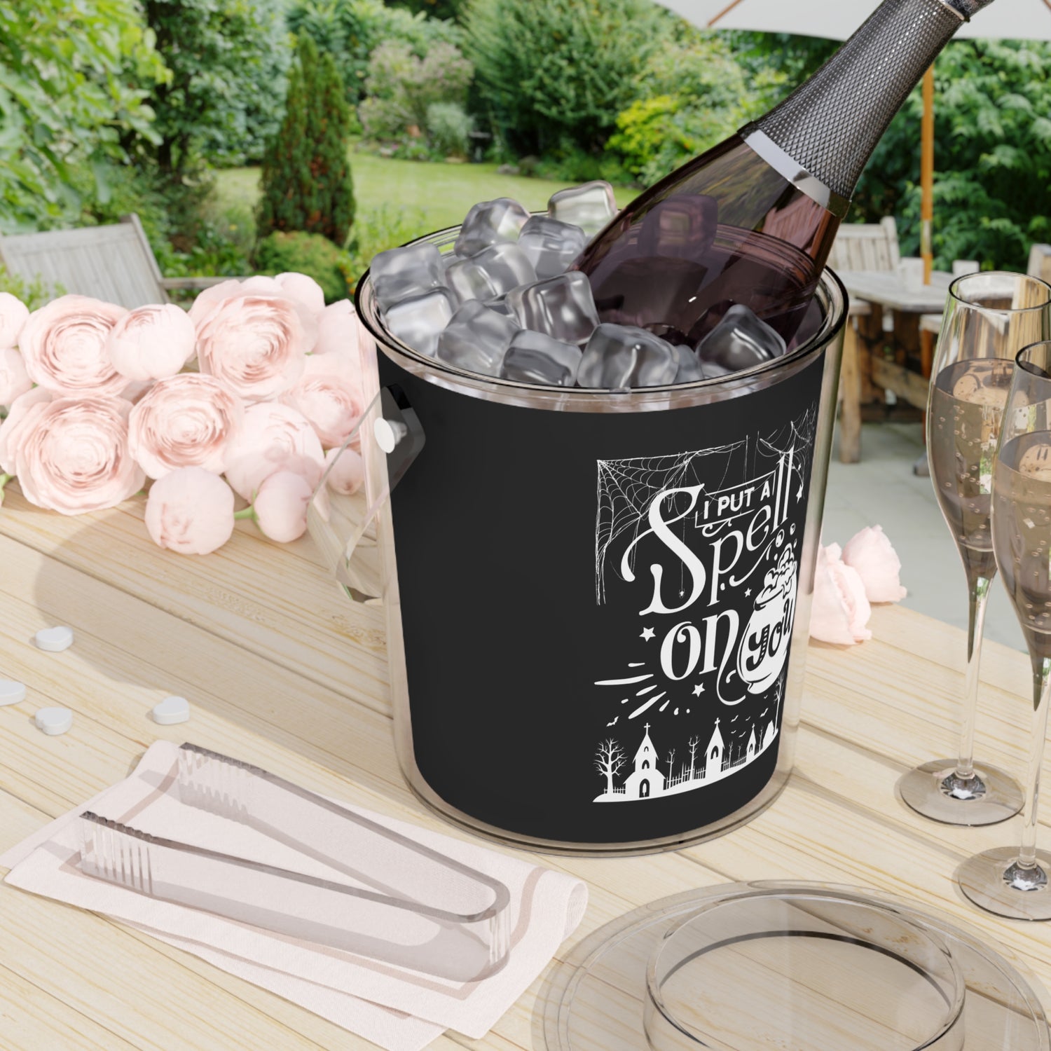 I Put a Spell on You Halloween Ice Bucket with Tongs - Spooky Chic Beverage Cooler - Perfect Fall Entertaining Accessory