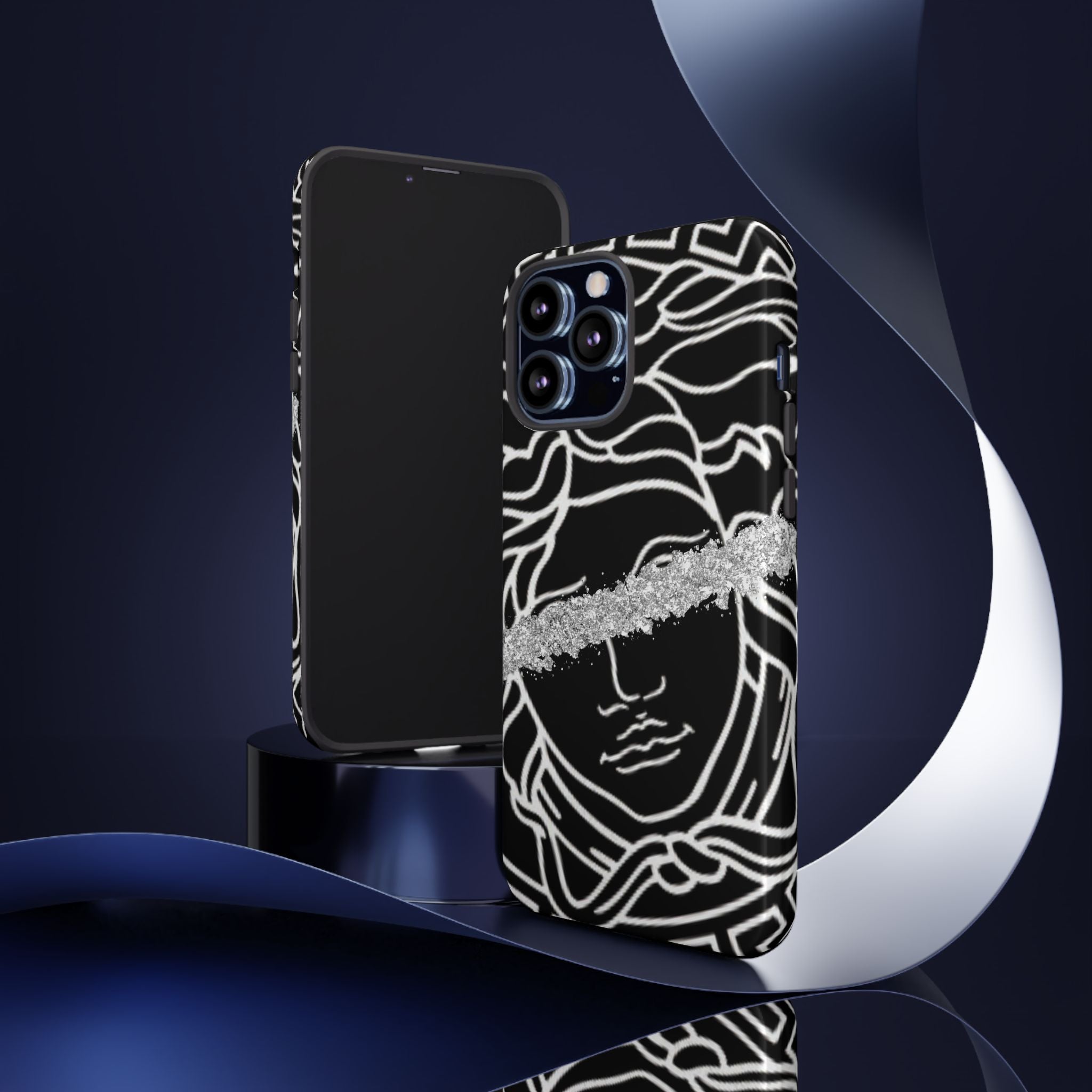 Luxury Medusa Head Tough Black and Silver Phone Case