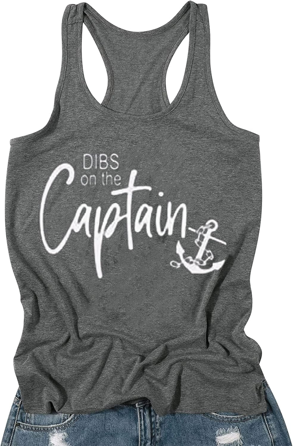 Women’s “Dibs on the Captain” Anchor Tank Top – Loose Sleeveless Racerback