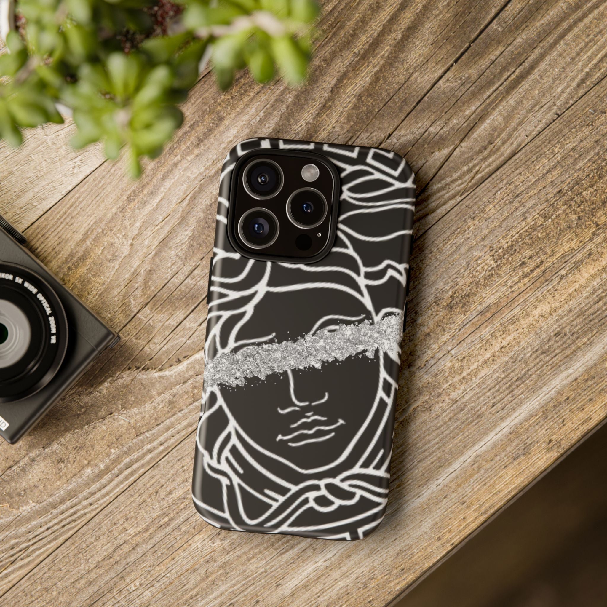 Luxury Medusa Head Tough Black and Silver Phone Case