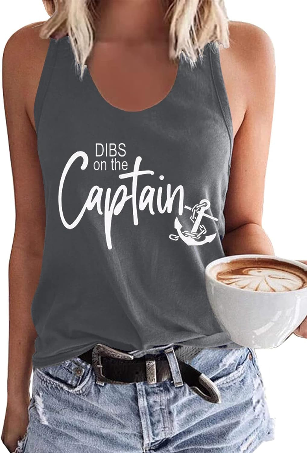 Women’s “Dibs on the Captain” Anchor Tank Top – Loose Sleeveless Racerback