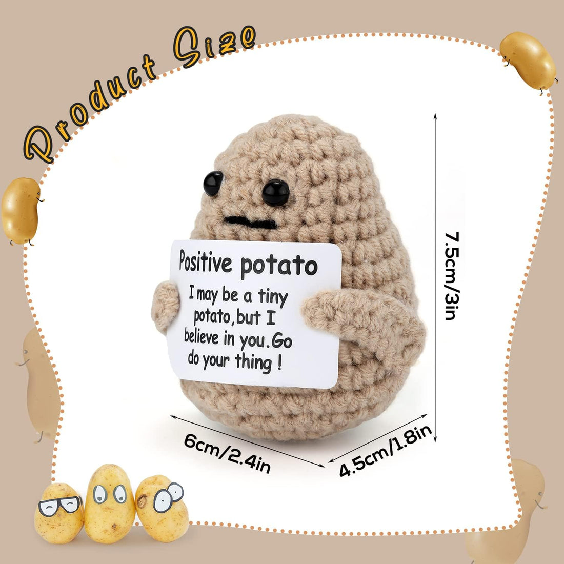 Mini Knitted Potato Toy with Positive Card