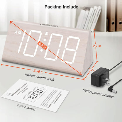 Wooden Digital Alarm Clock with USB Port