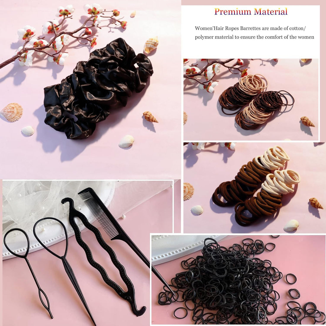 755PCS Hair Accessories for Woman Set Seamless Ponytail Holders Variety Hair Scrunchies Hair Bands Scrunchy Hair Ties for Thick and Curly (755PCS (Black Brown))