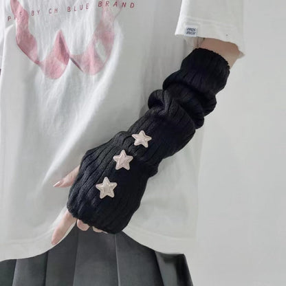 Y2K Women’s Knitted Arm Warmers – Japanese Harajuku Lolita Fingerless Gloves