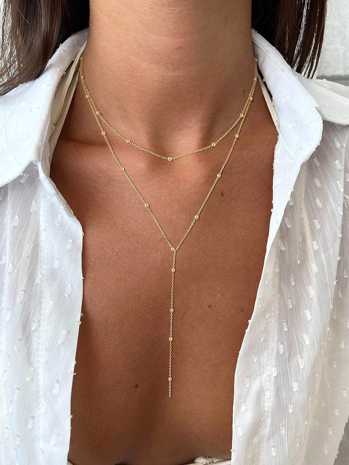 Dainty 14K Gold &amp; Silver Lariat Necklace