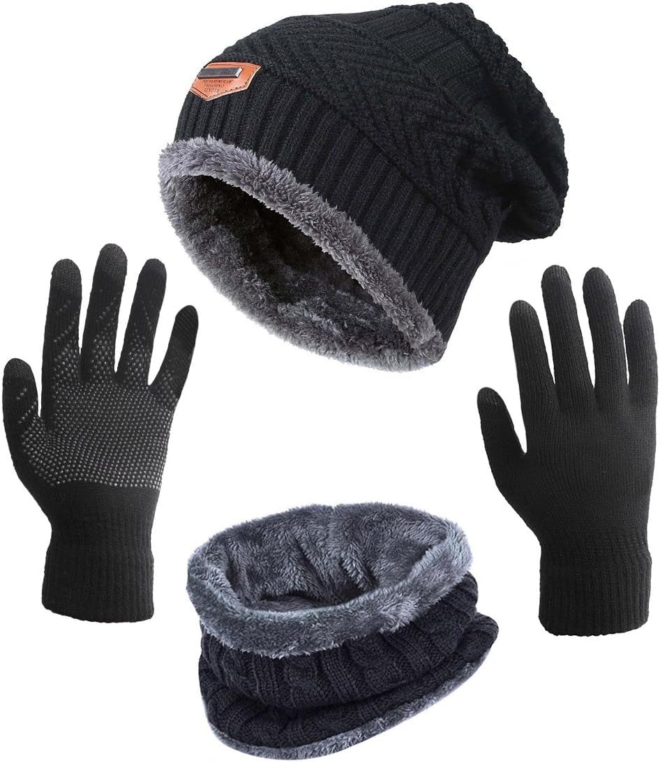 Winter Hat, Scarf &amp; Gloves Set – Slouchy Beanie, Touchscreen Mittens, Circle Scarf