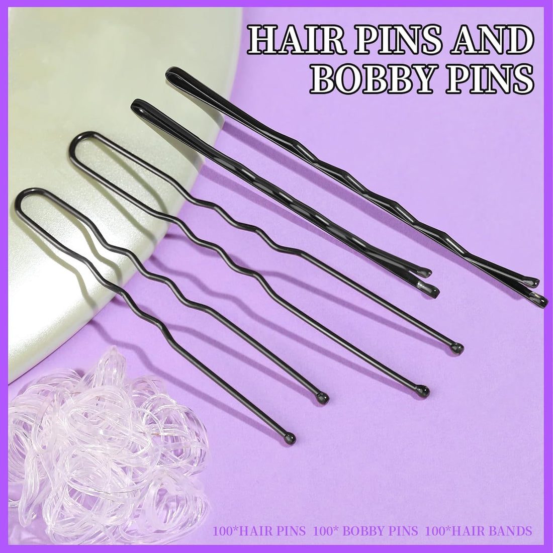 300PCS Black Bobby Pins &amp; Clear Hair Bands Kit
