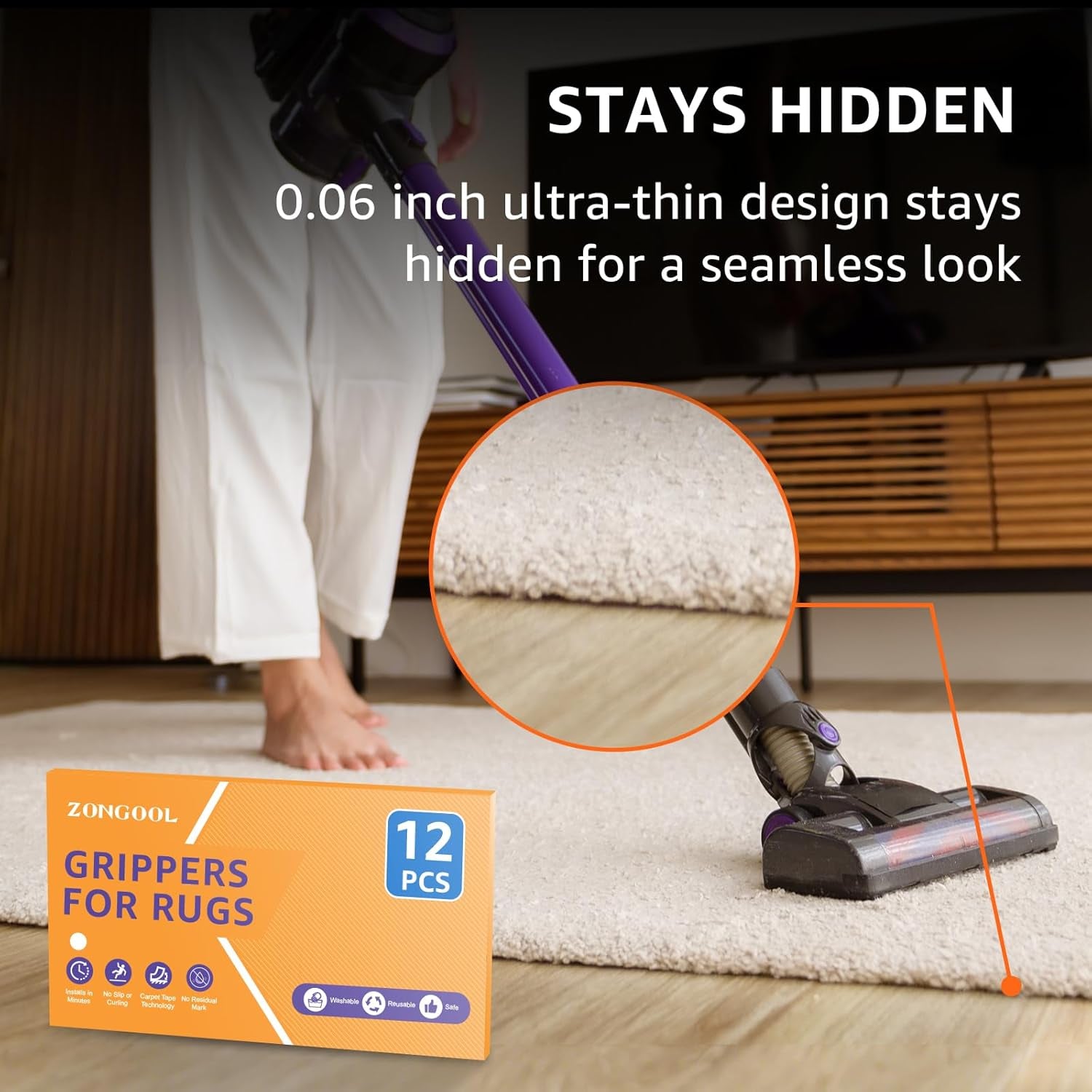 12 PCS Double-Sided Non-Slip Rug Tape