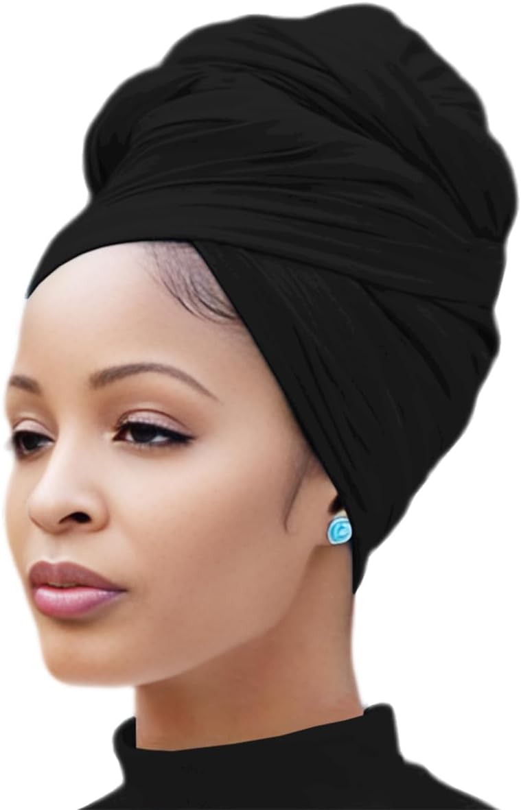 Stretch Head Wraps Black Women Hijab &amp; Turban Scarves