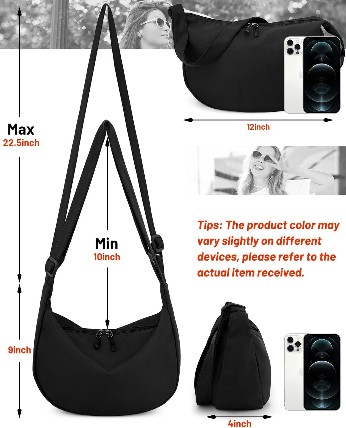 Small Nylon Crescent Sling Bag – Trendy Crossbody with Adjustable Strap