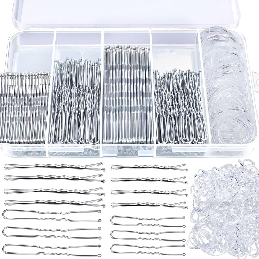 300PCS Silver Bobby Pins &amp; Hair Bands Kit