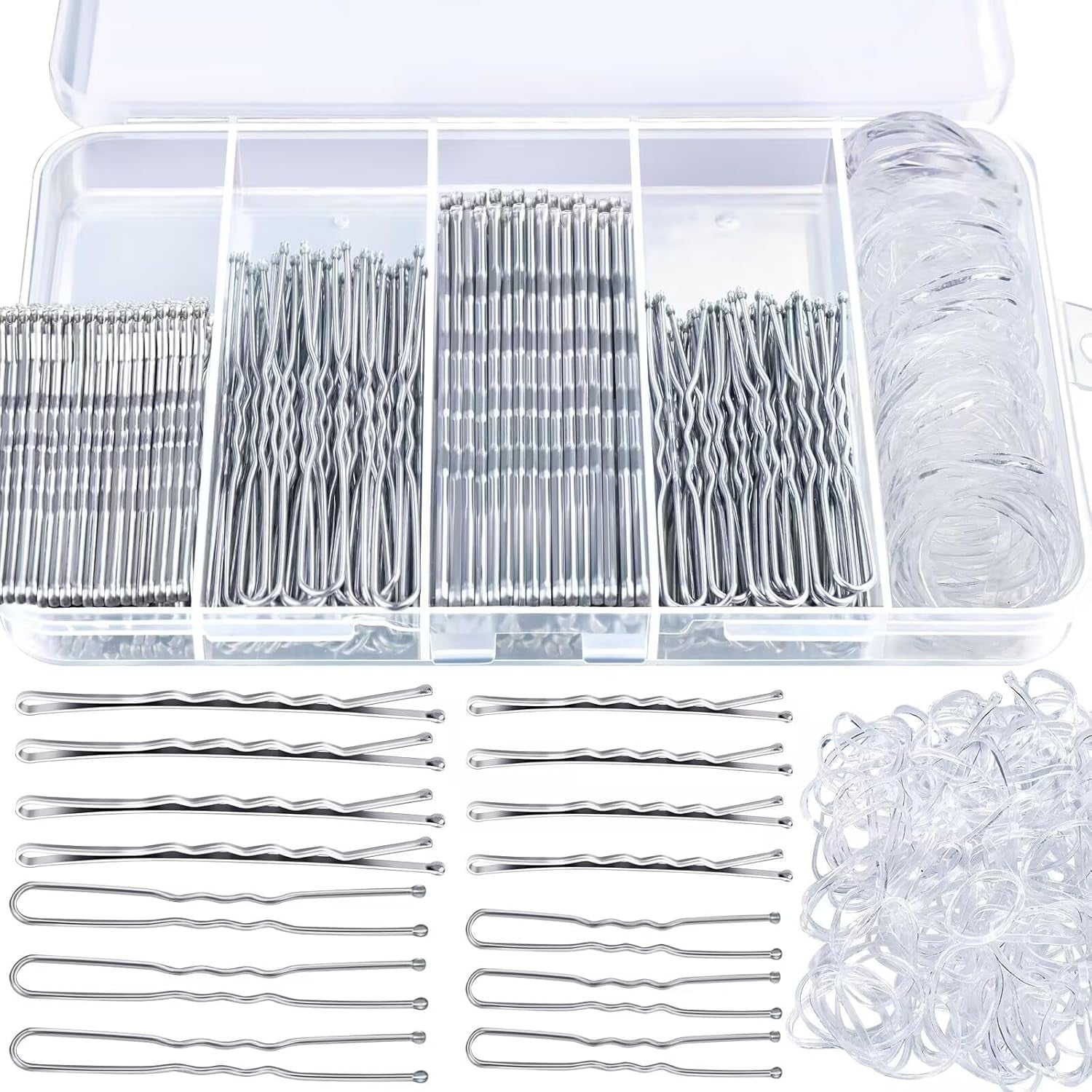 300PCS Silver Bobby Pins &amp; Hair Bands Kit