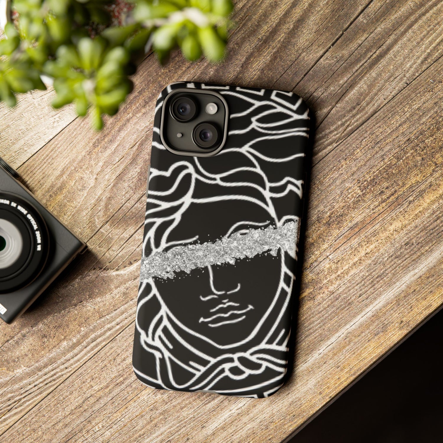 Luxury Medusa Head Tough Black and Silver Phone Case