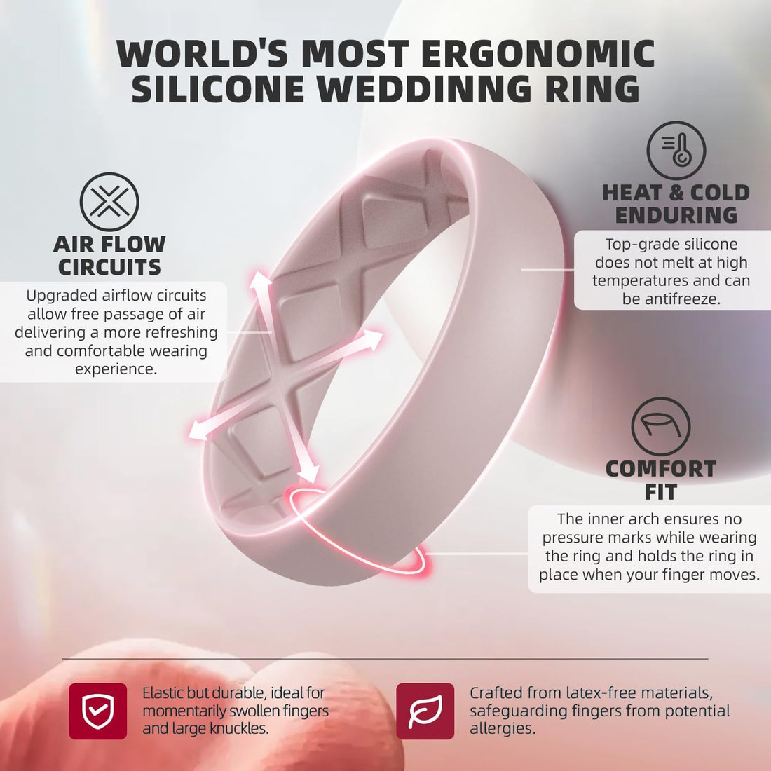 Inner Arc Ergonomic Silicone Wedding Band – Women’s Half Sizes, 5.5mm Wide