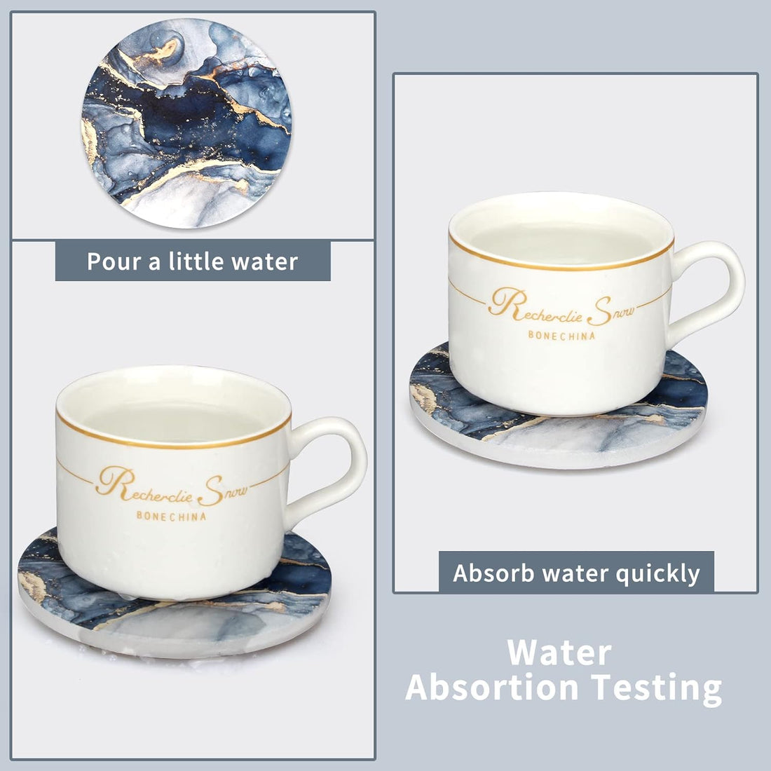 Navy Blue Marble Ceramic Coasters Set