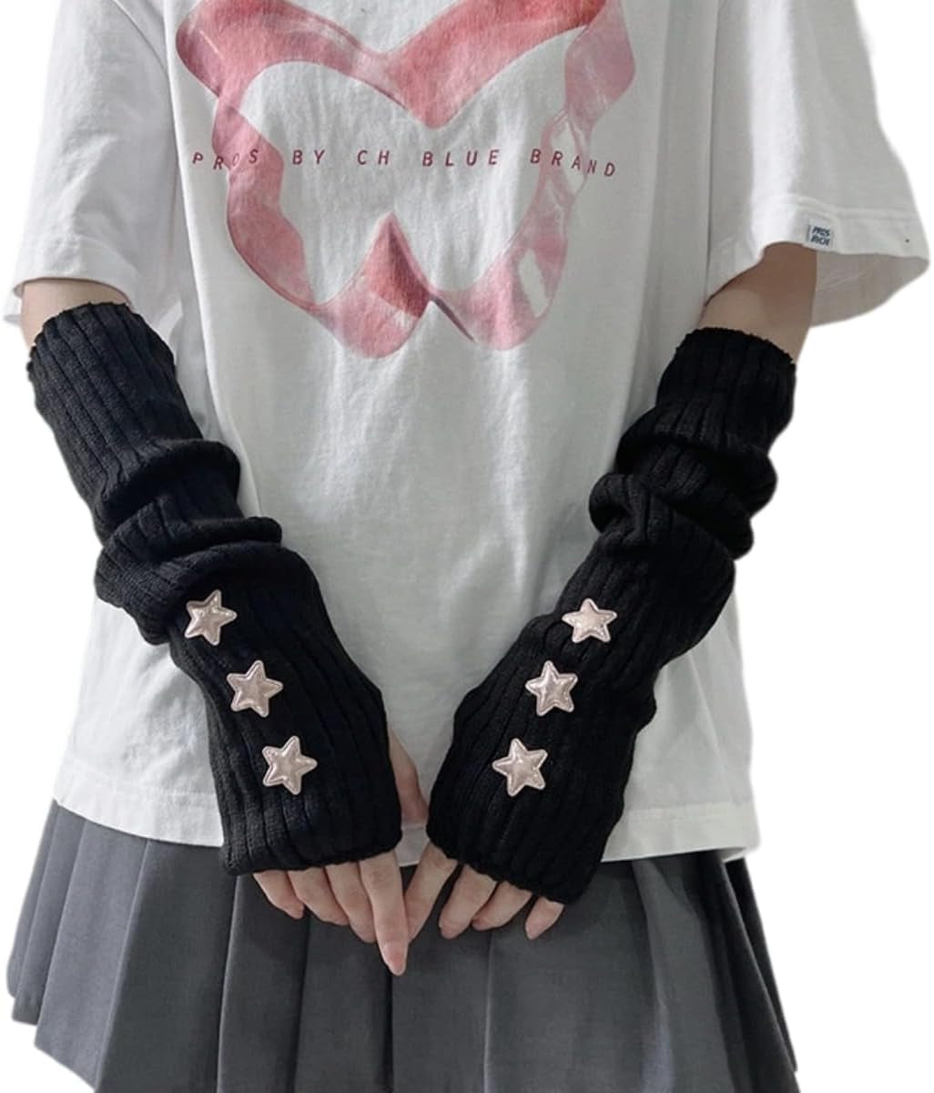 Cute Y2K Star Arm Warmers – Kawaii Half-Finger Gloves for Teens