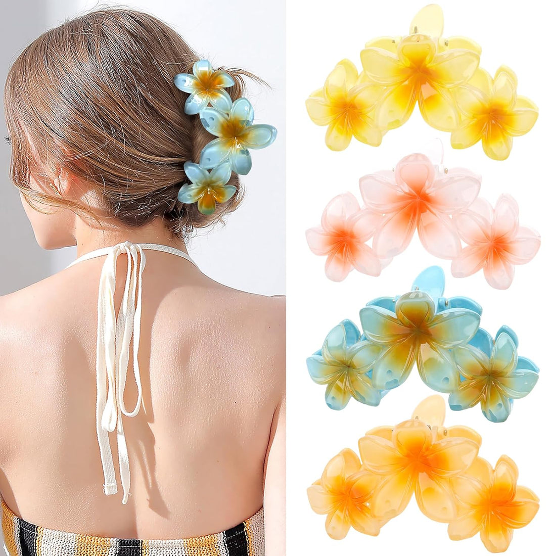 4PCS Large Colorful Flower Hair Clips