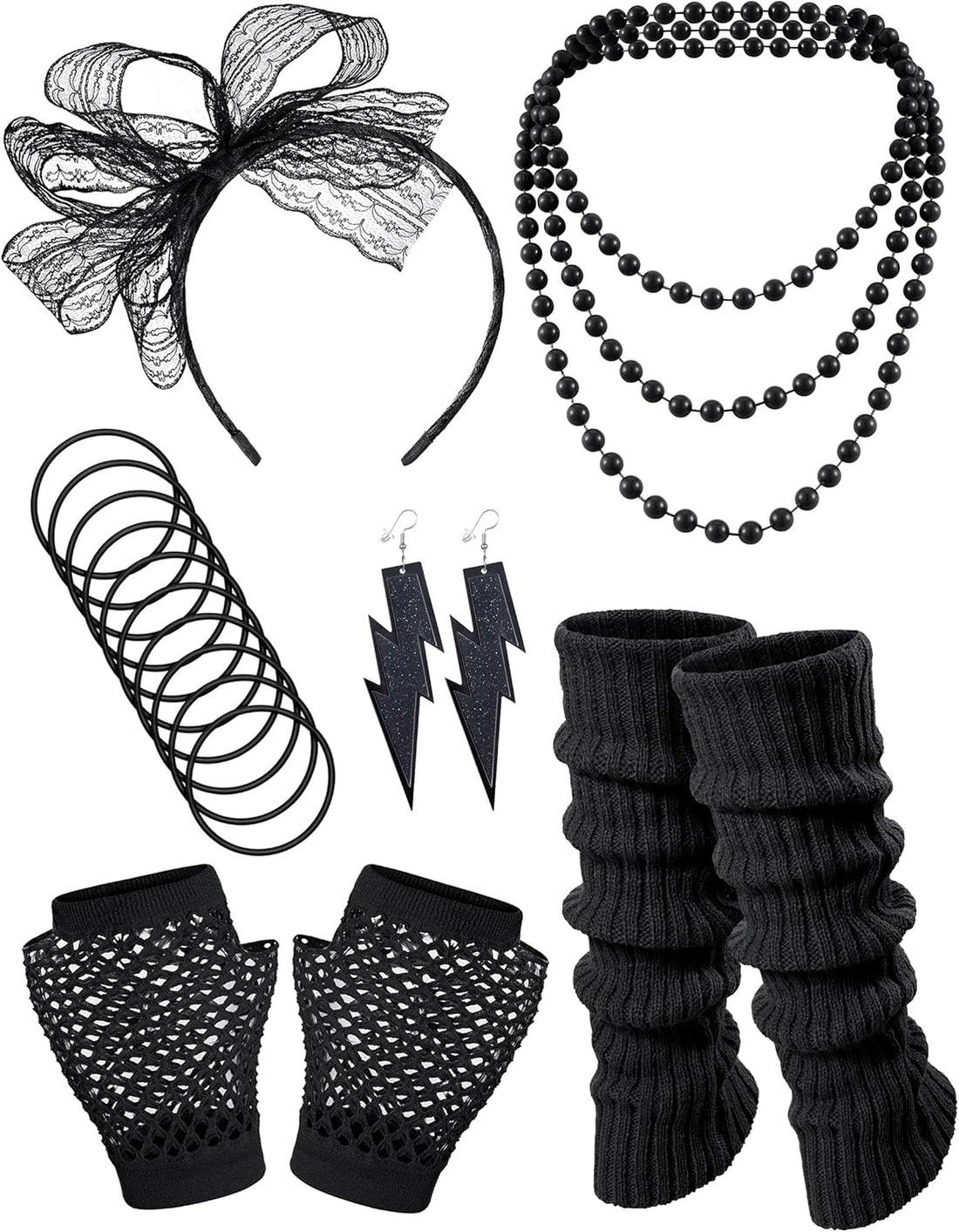 80s Costume Accessories Set – Headband, Earrings, Gloves &amp; More
