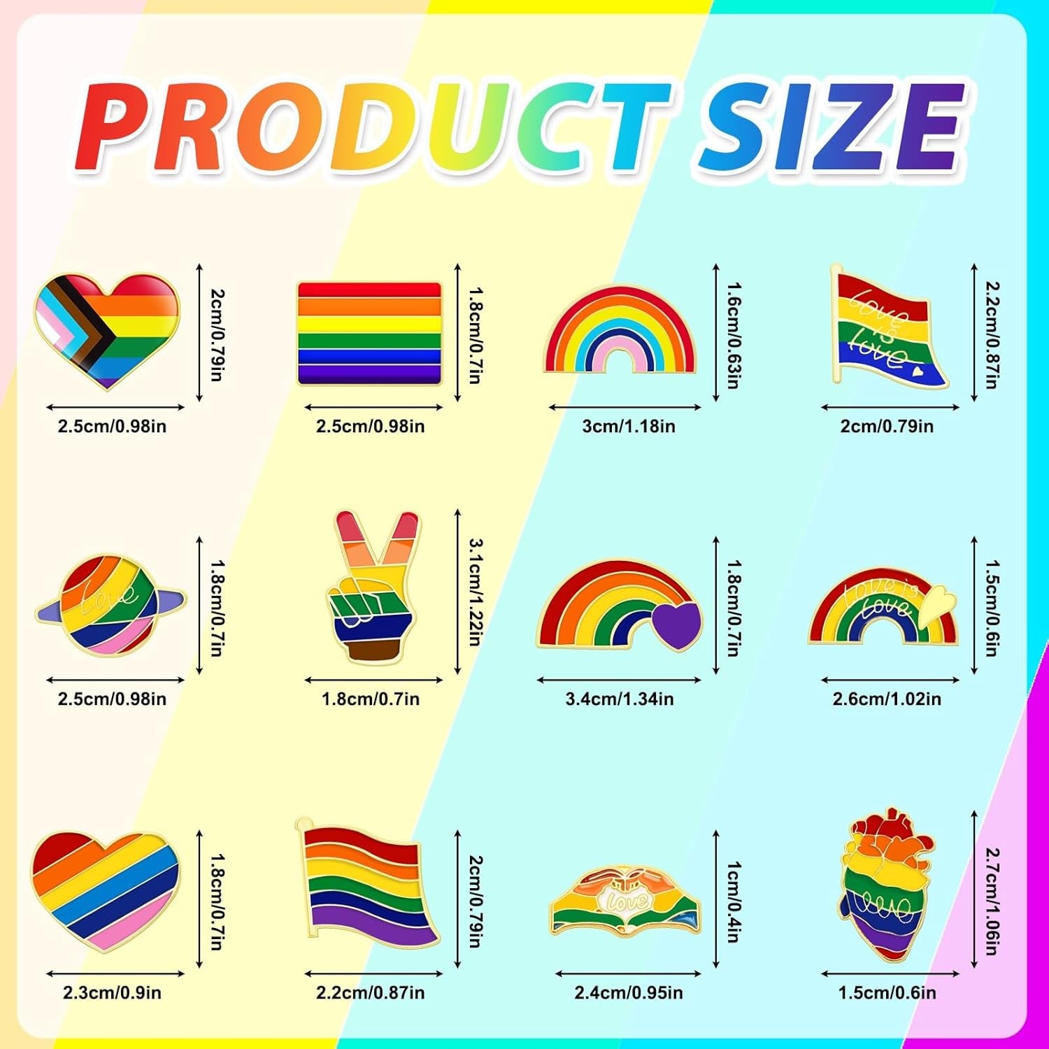 Pride Pins, 12Pcs Rainbow Enamel LGBT LGBTQ Brooch