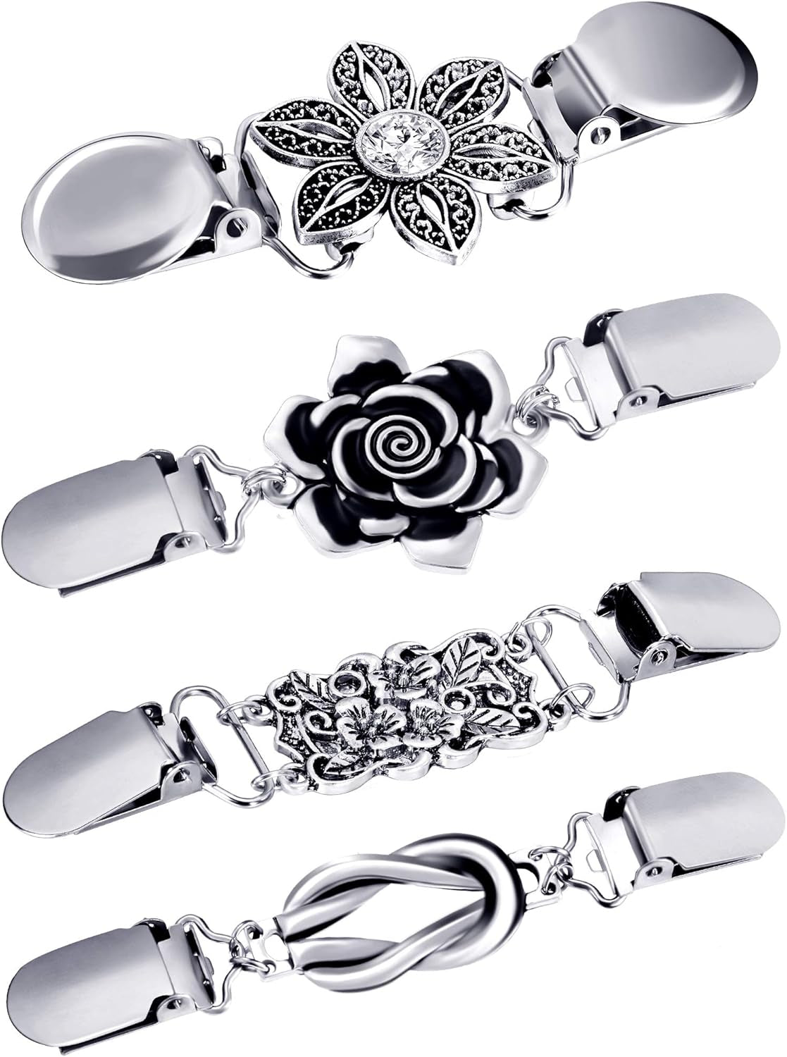 4-Pc Vintage Sweater Shawl Clips – Retro Brooches for Women