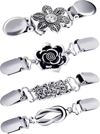 4-Pc Vintage Sweater Shawl Clips – Retro Brooches for Women