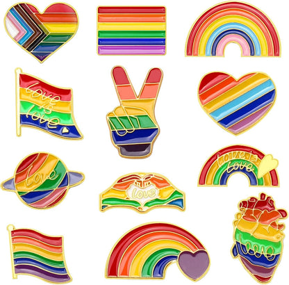 Pride Pins, 12Pcs Rainbow Enamel LGBT LGBTQ Brooch