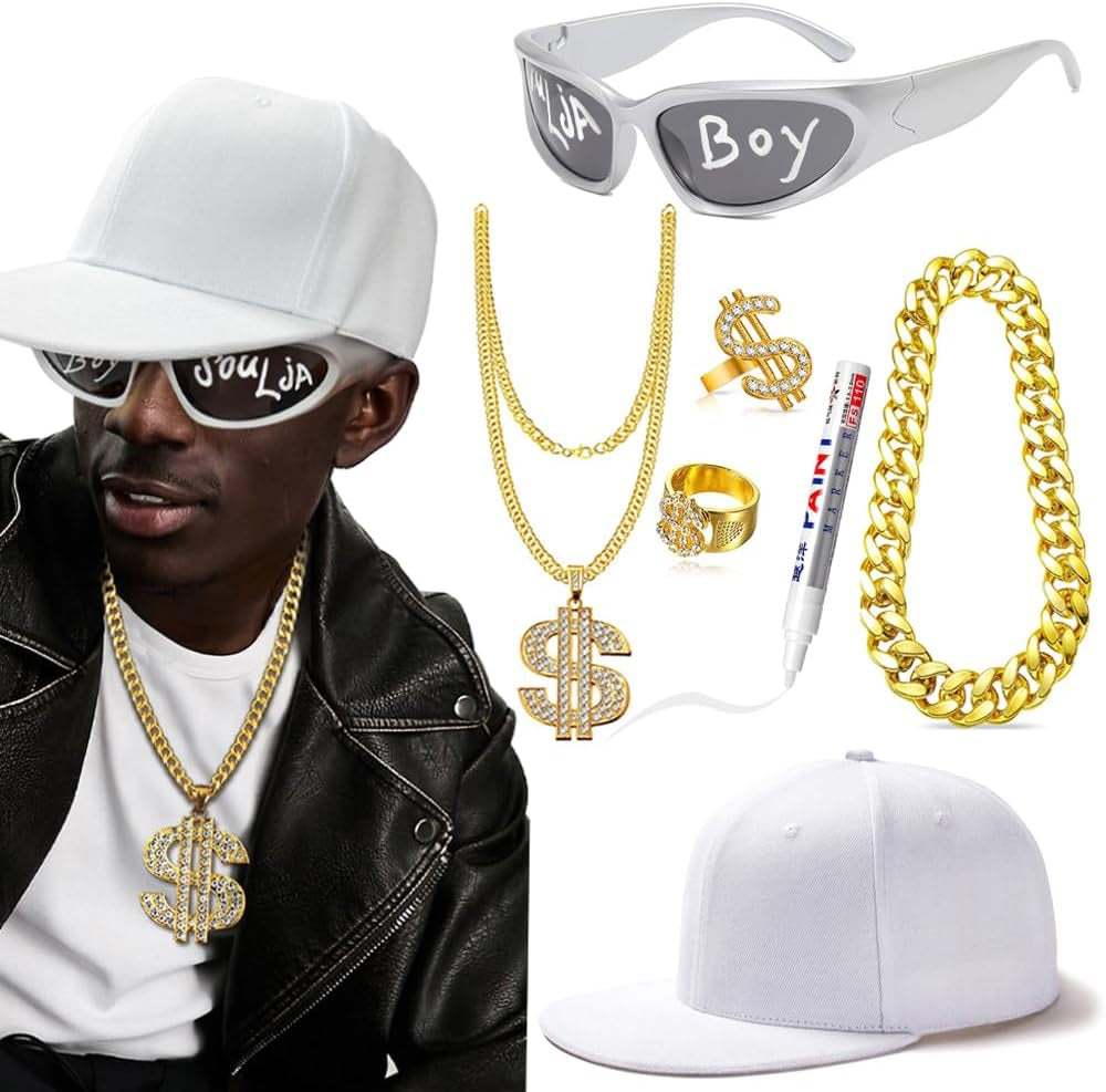7 Pcs Halloween Hip Hop Rapper Costume Kit