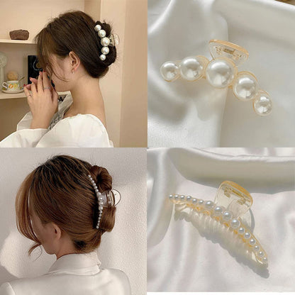 4 PCS Large Pearl Hair Claw Clips Set