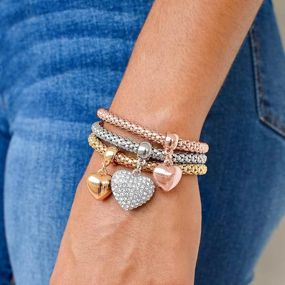 3PCS Crystal Charm Multilayer Bracelets Gold