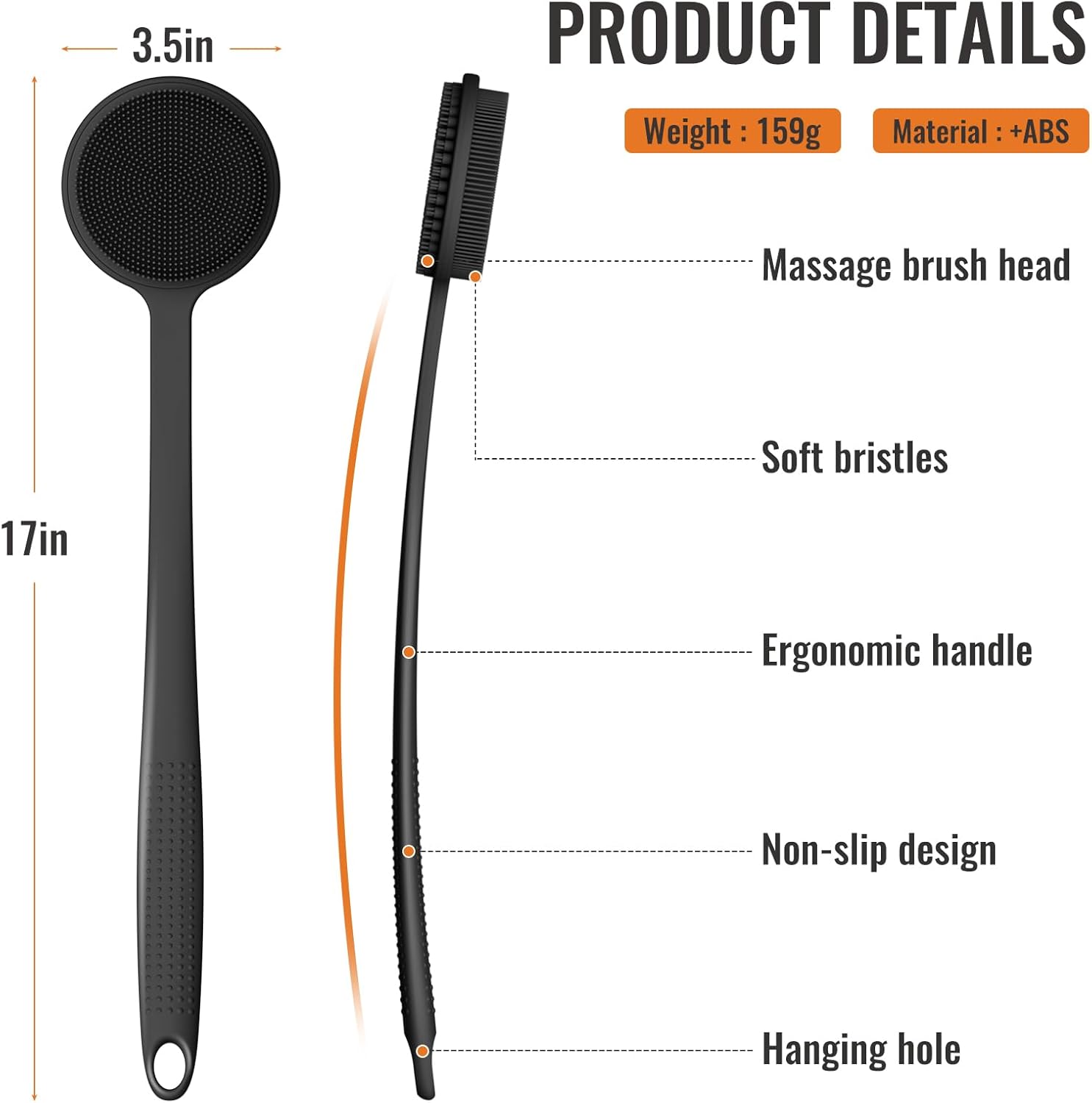 Silicone Back Scrubber – 17&quot; Body Brush for Men