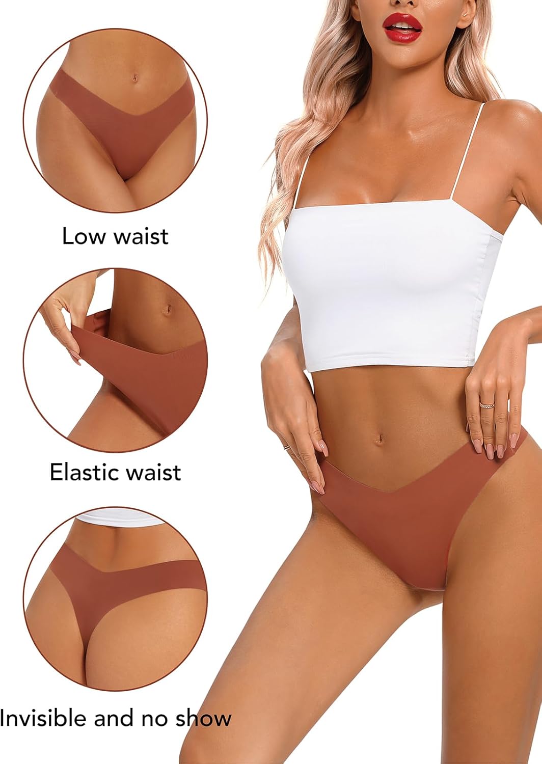Seamless No Show Thongs 6 Pack for Women
