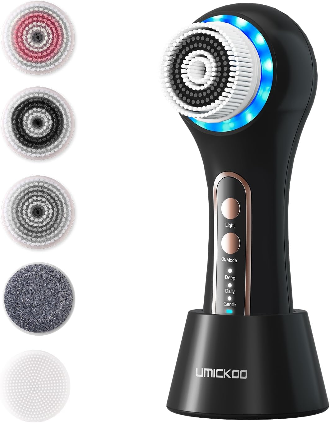 Rechargeable Face Scrubber – 5 Heads, Black &amp; Gold