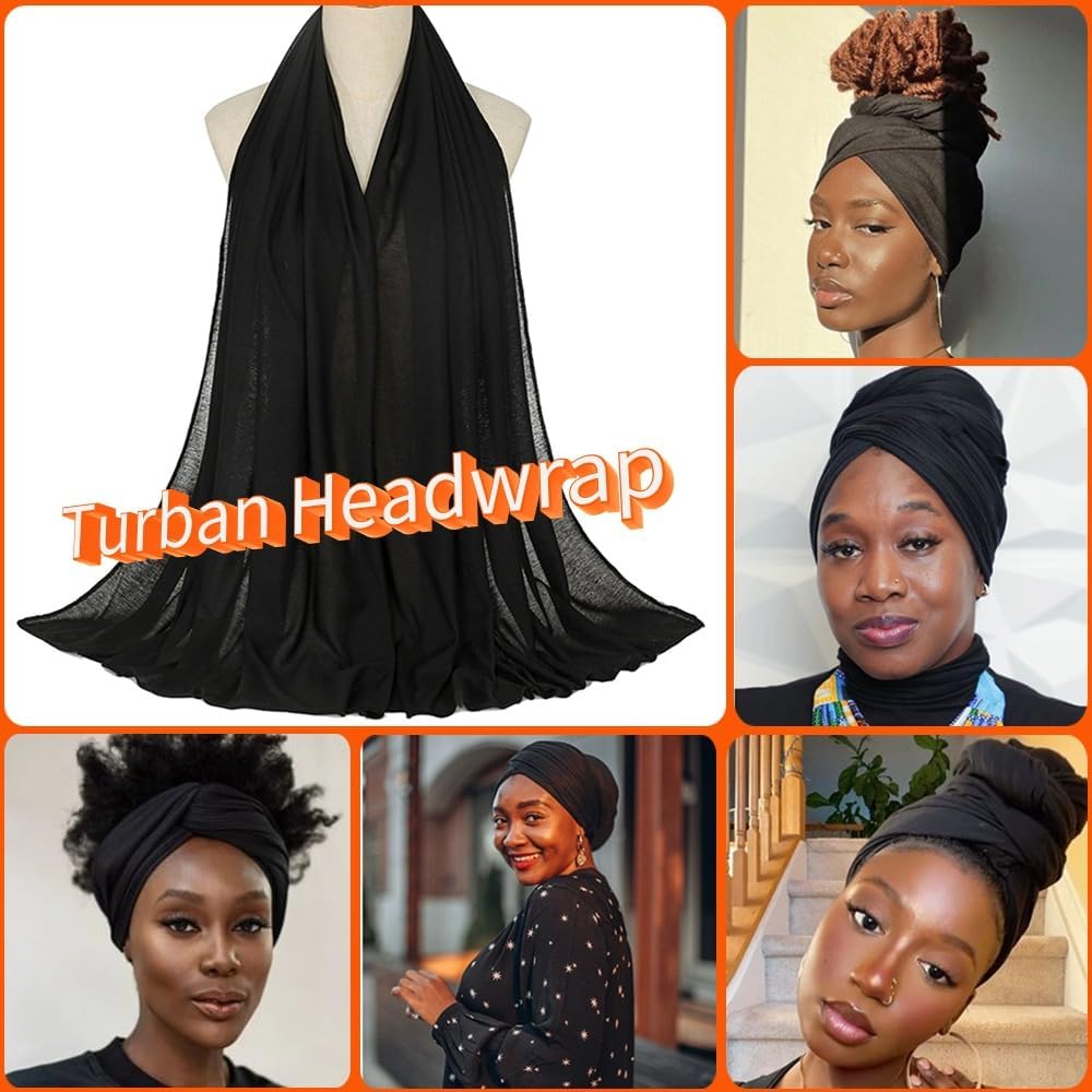 Stretch Head Wraps Black Women Hijab &amp; Turban Scarves