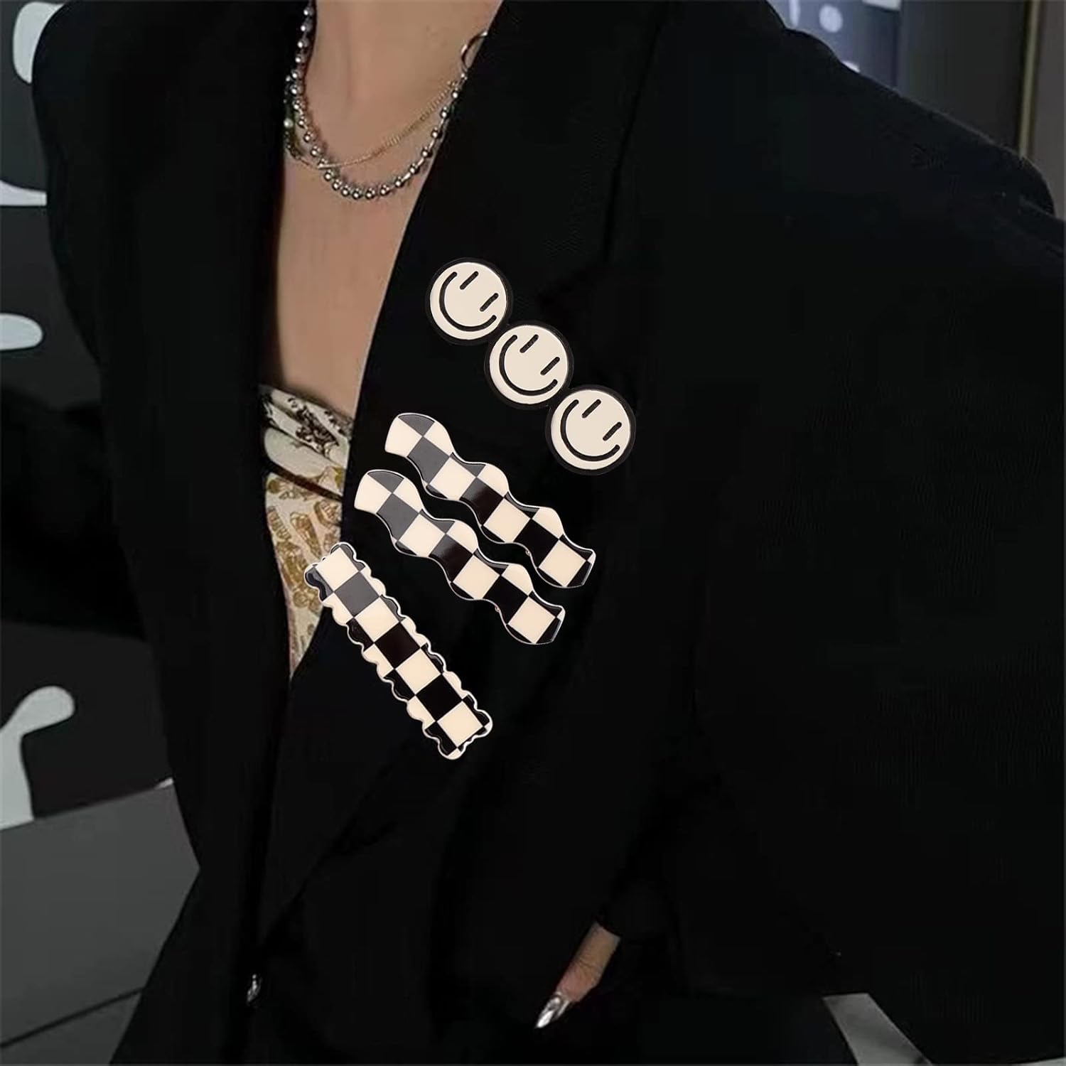 16PCS No Bend Hair Clips – Checker &amp; Black White