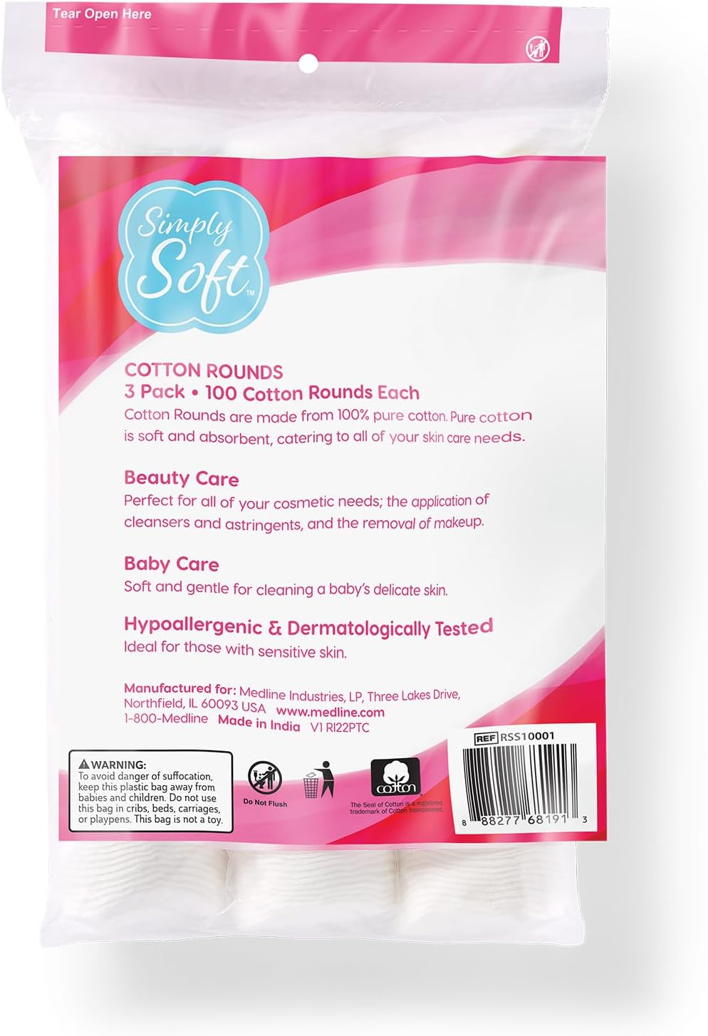 Simply Soft Cotton Rounds – 300Ct, 100% Lint-Free