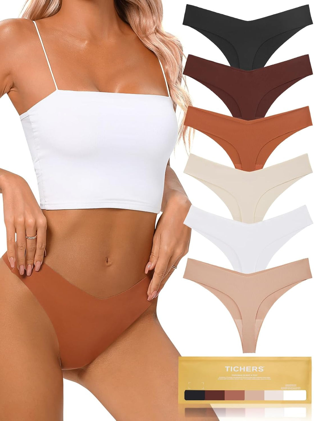 Seamless No Show Thongs 6 Pack for Women