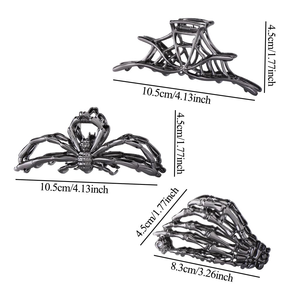 3PCS Skull &amp; Spider Web Hair Claw Clips Black