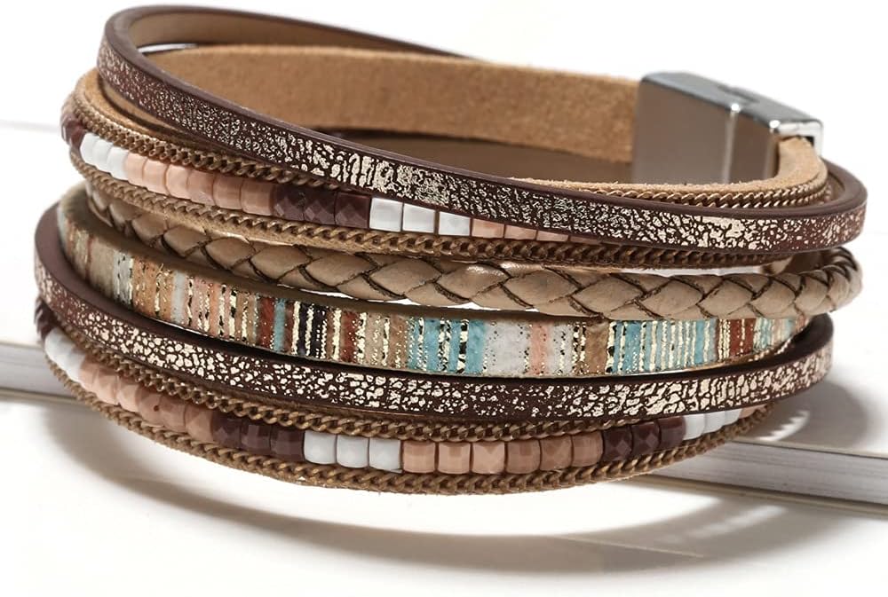 Boho Leather Wrap Bracelets - Multi-Layer