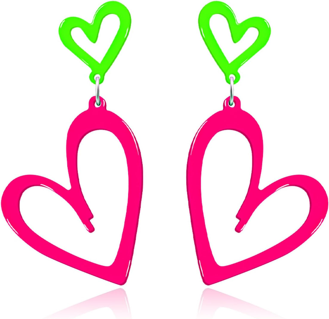Neon Heart Earrings Acrylic Glow Party Set