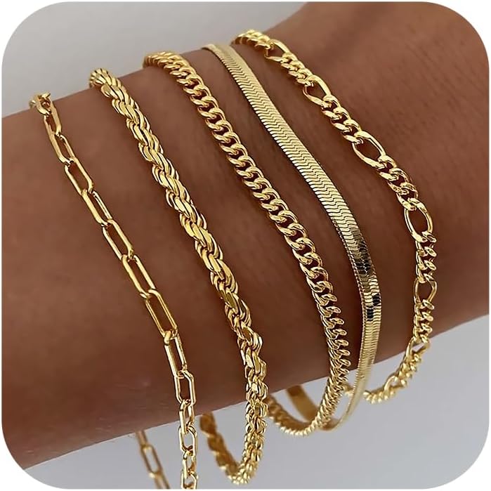 DEARMAY 14K Gold Tennis &amp; Paperclip Bracelets