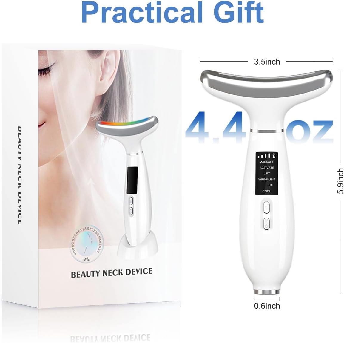 Red Light Therapy Face &amp; Neck Massager – White