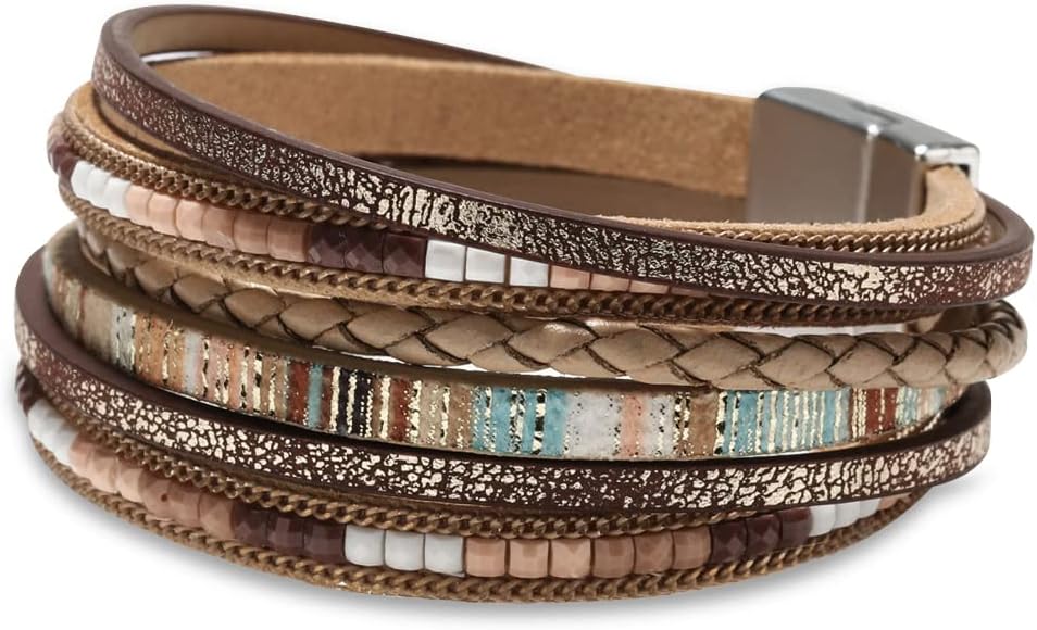 Boho Leather Wrap Bracelets - Multi-Layer