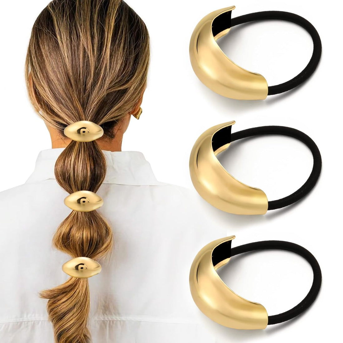 3PCS Gold Metal Hair Ties for Thick Hair