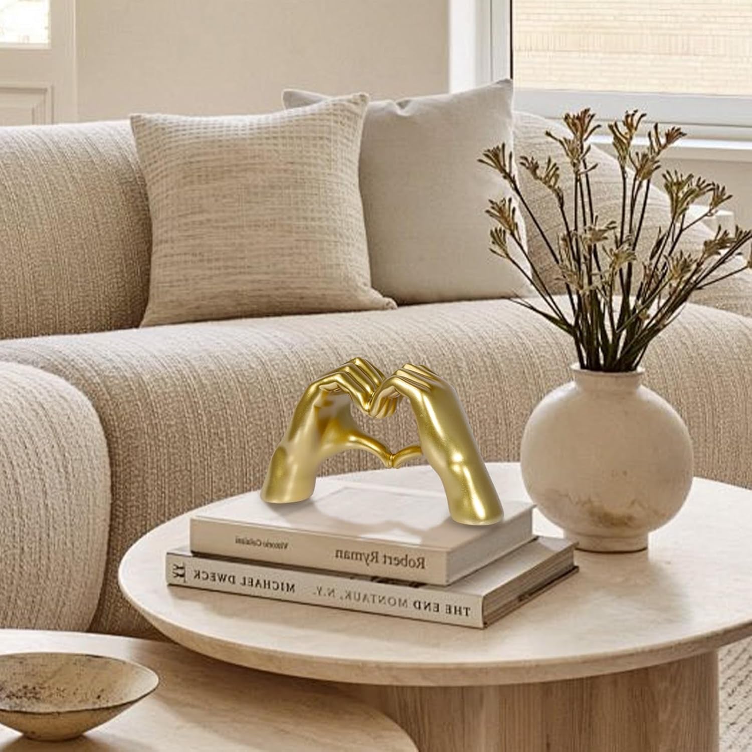 Gold Heart Hands Sculpture Room Decor