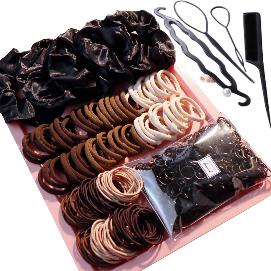 755PCS Hair Accessories for Woman Set Seamless Ponytail Holders Variety Hair Scrunchies Hair Bands Scrunchy Hair Ties for Thick and Curly (755PCS (Black Brown))