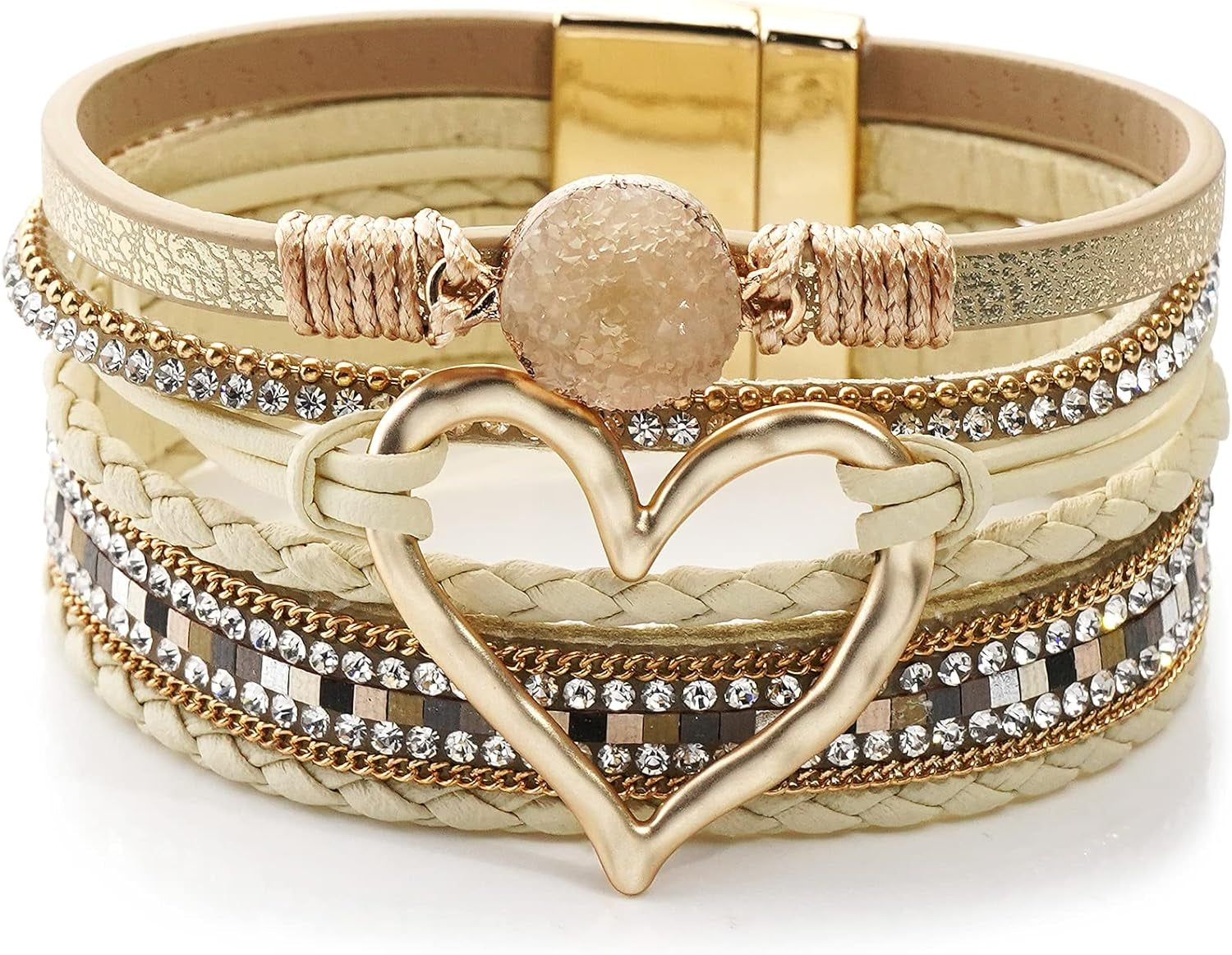 Multilayer Leather Wrap Bracelet Heart