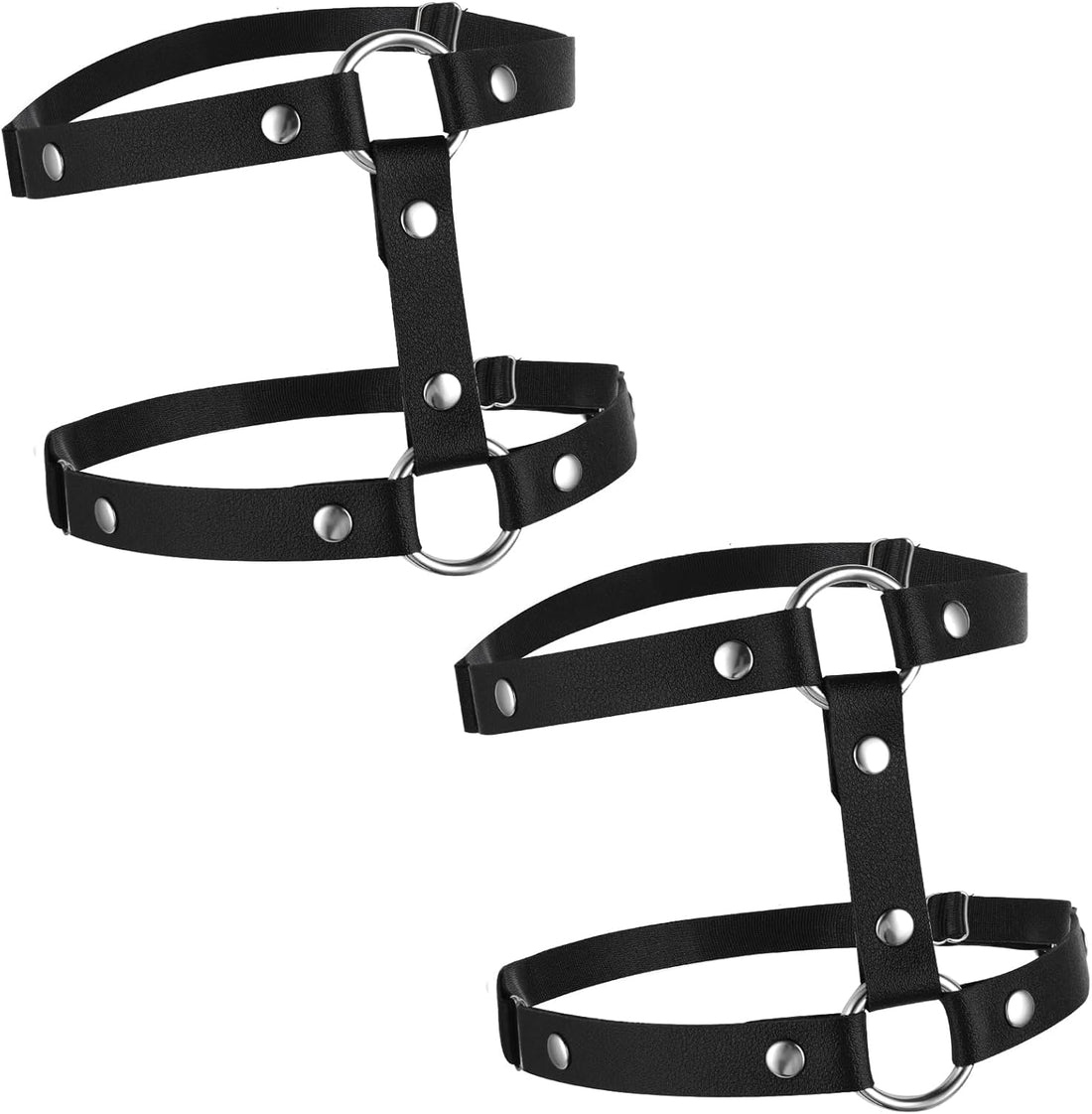 Adjustable Black Leather Leg Harness with Elastic Punk Thigh Straps
