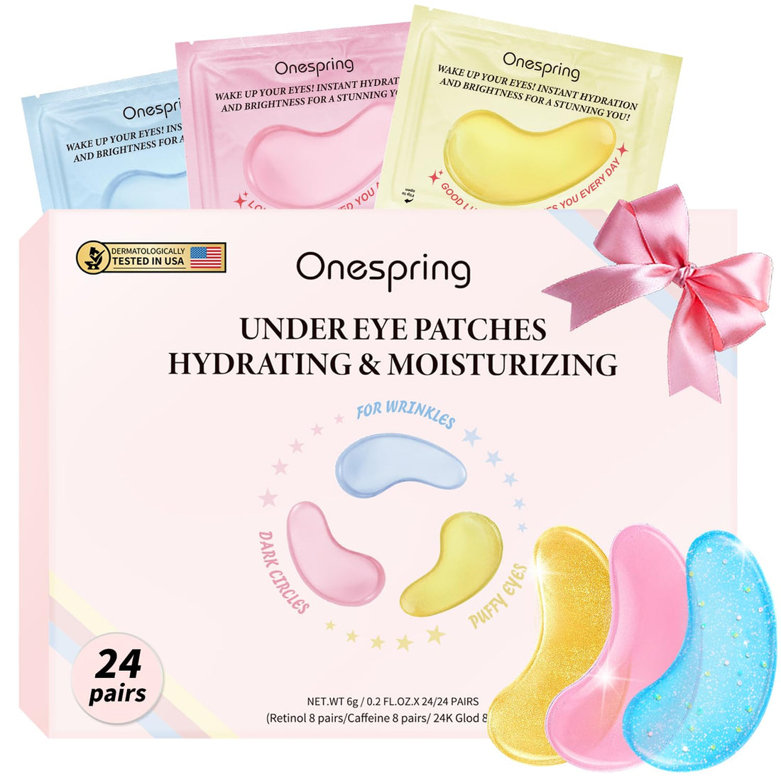 Eye Masks 24 Pairs – Caffeine, Gold &amp; Retinol for Puffiness